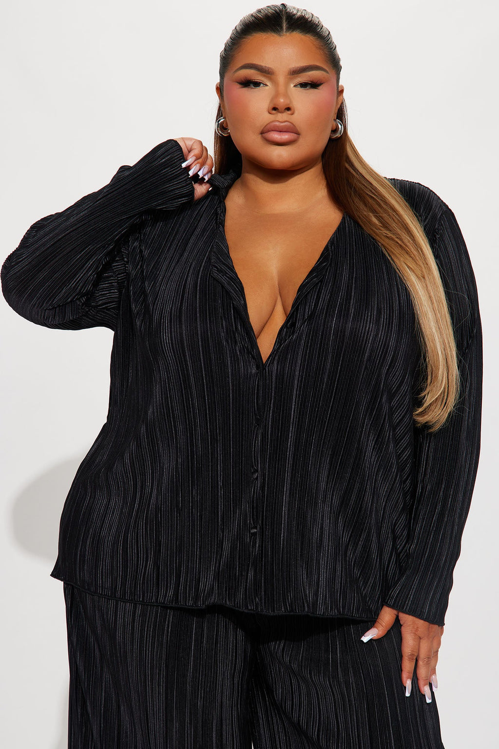 If It Plisse You Pant Set - Black