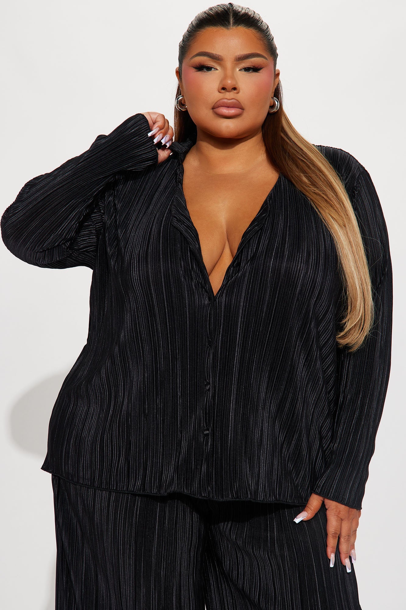 If It Plisse You Pant Set - Black