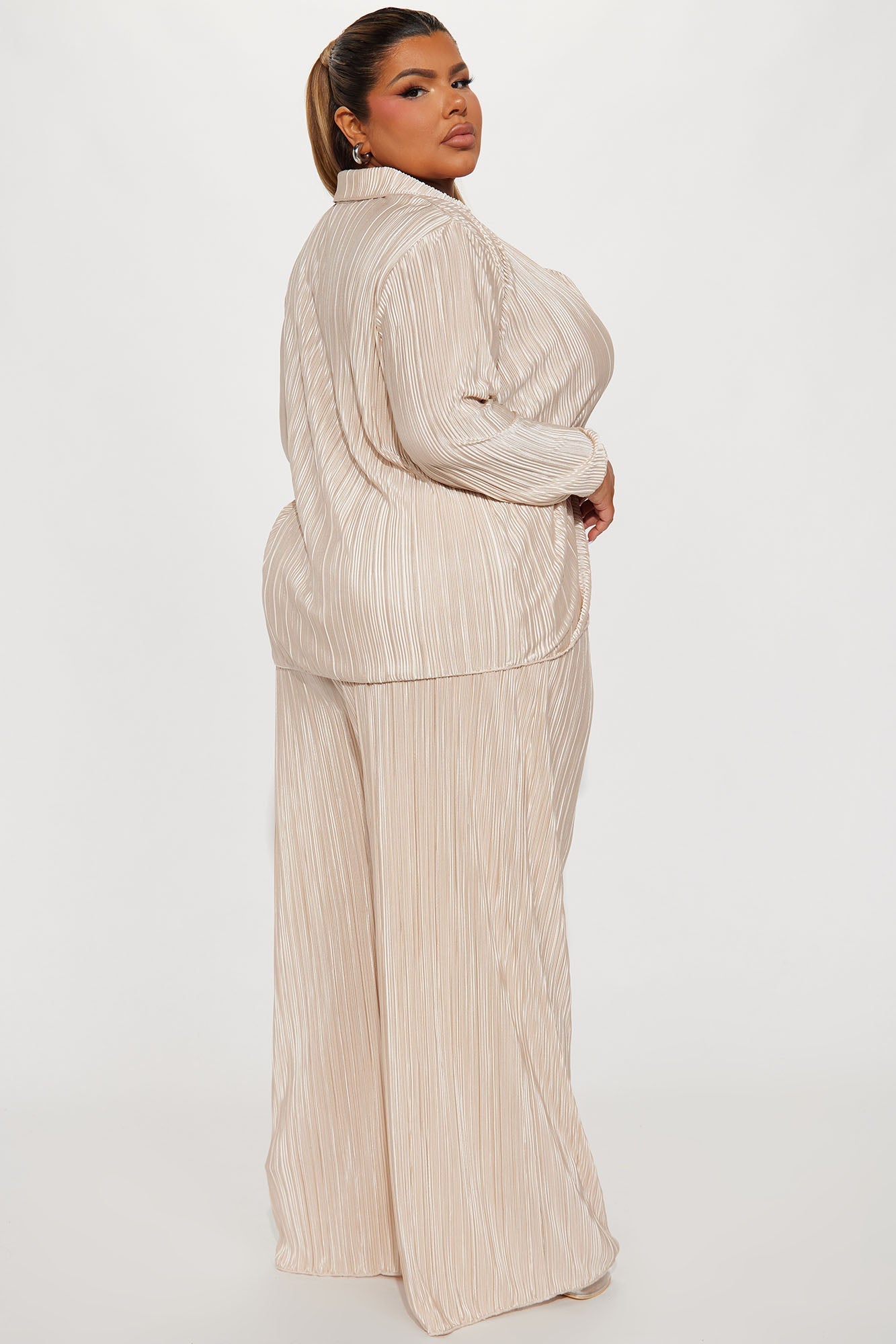 If It Plisse You Pant Set - Champagne