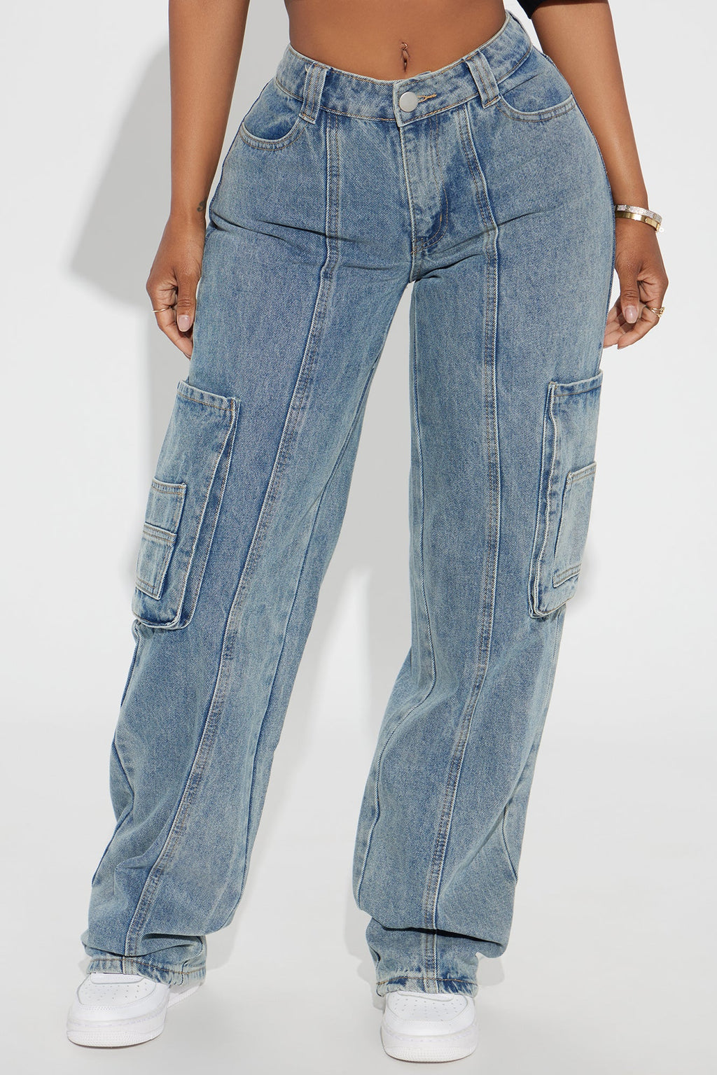 Always On The Move Cargo Straight Leg Jeans - Medium Wash