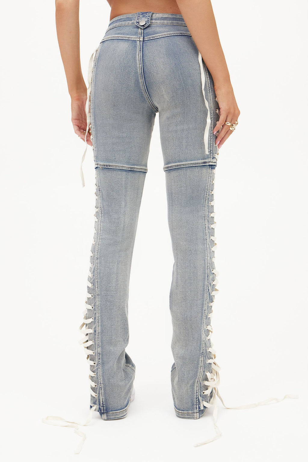 Jaw Dropper Stretch Lace Up Bootcut Jeans - Medium Wash