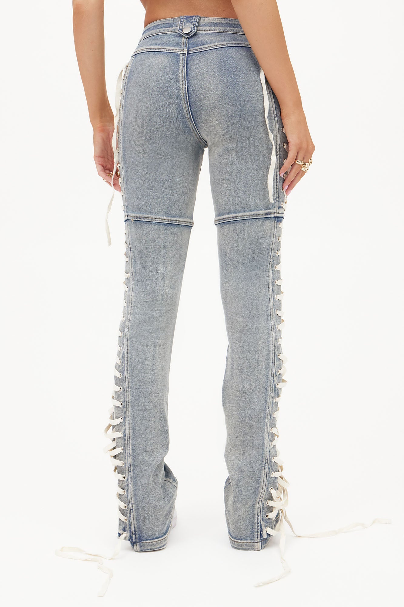 Jaw Dropper Stretch Lace Up Bootcut Jeans - Medium Wash
