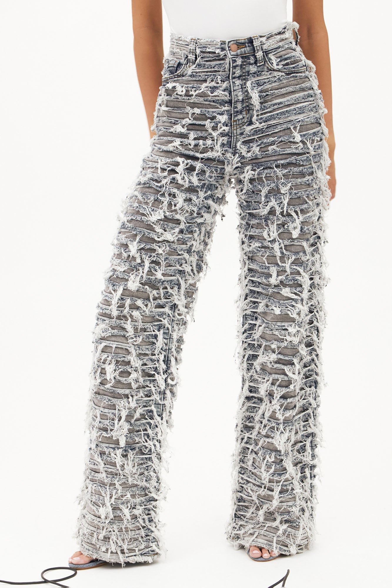 Oh So Shredded Stretch Straight Leg Jeans - Grey/combo