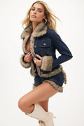 Chantel Faux Fur Trim Denim Jacket - Dark Wash