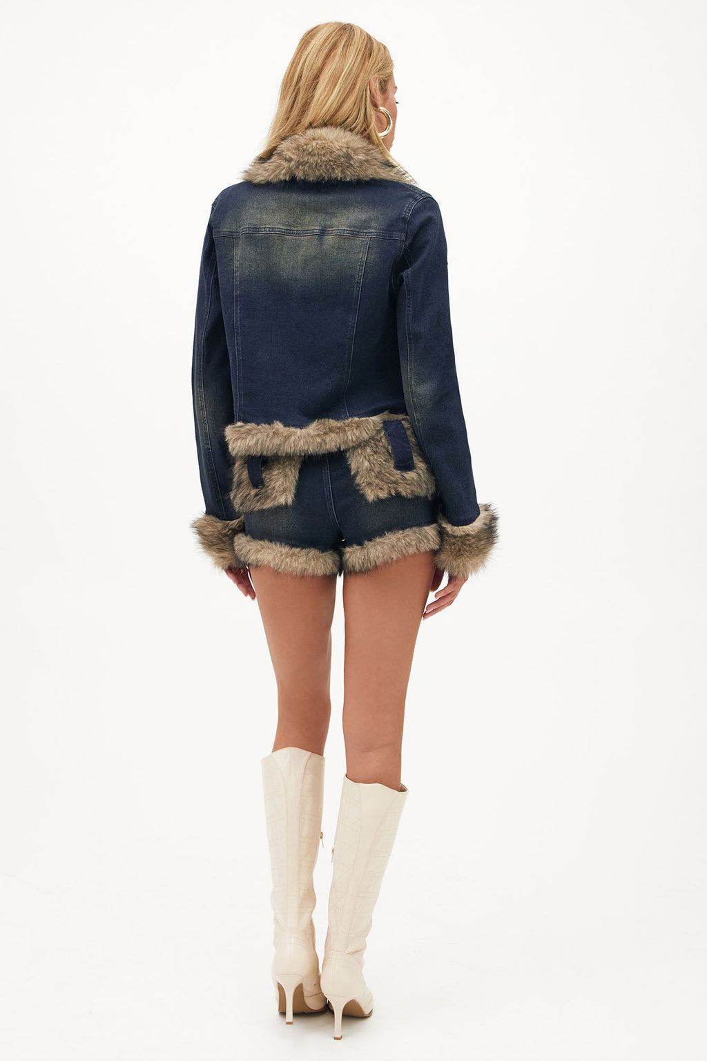 Chantel Faux Fur Trim Denim Jacket - Dark Wash