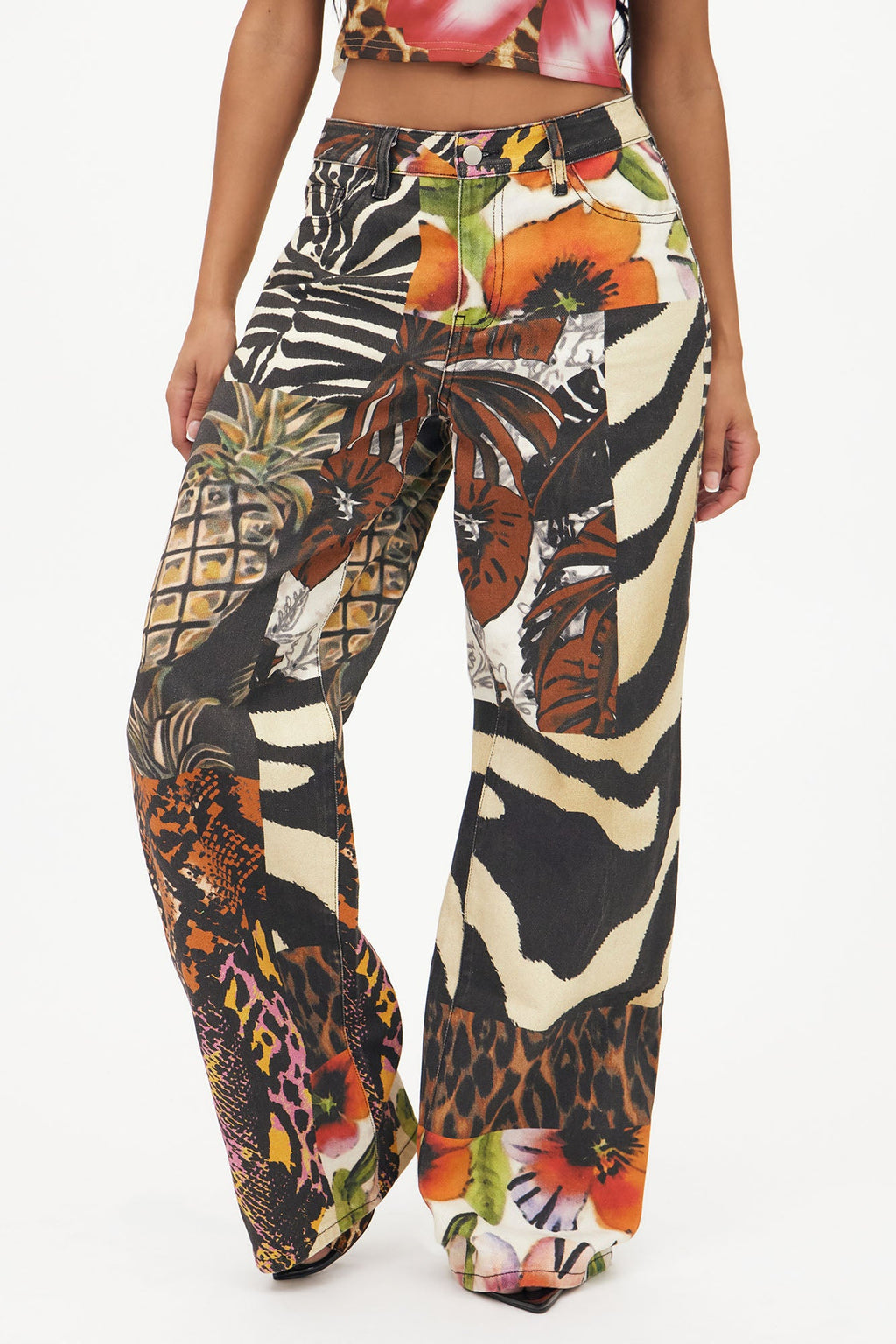 Miami Mood Printed Baggy Jeans - Brown/combo