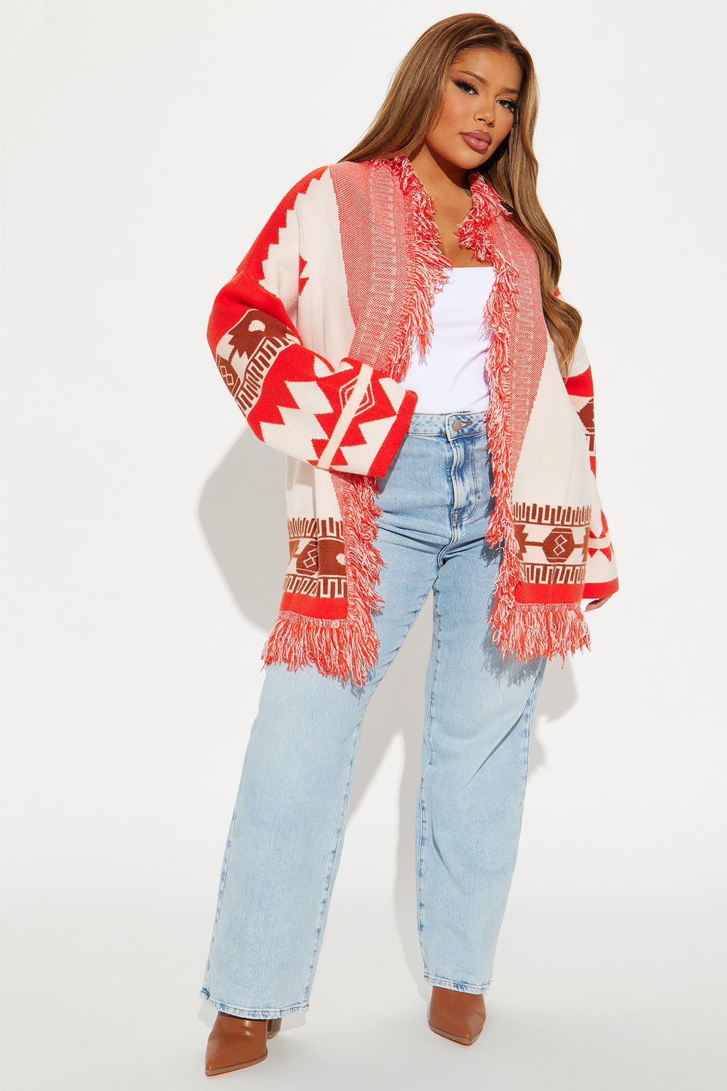 Austin Fringe Cardigan - Red/combo