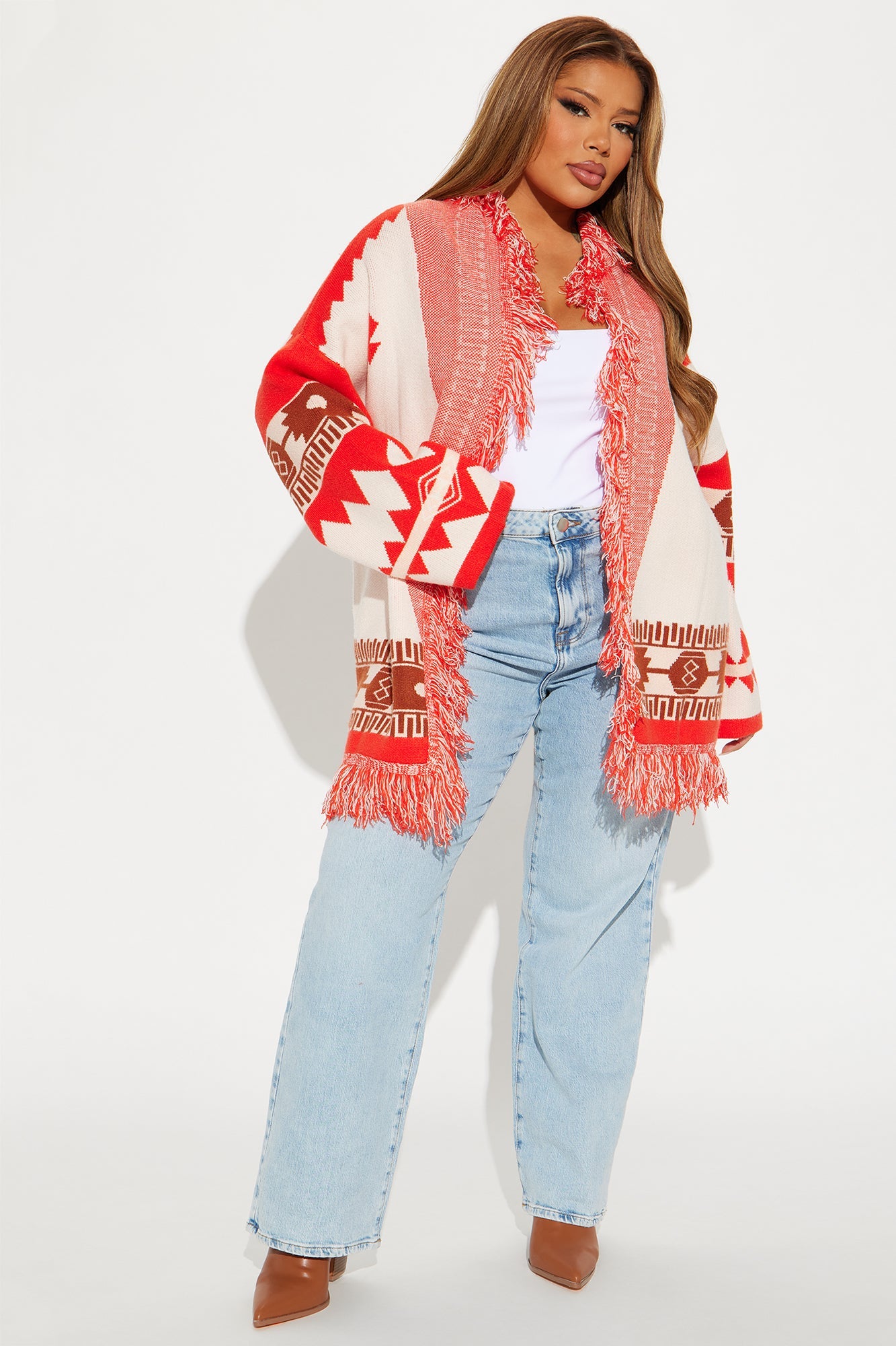 Austin Fringe Cardigan - Red/combo
