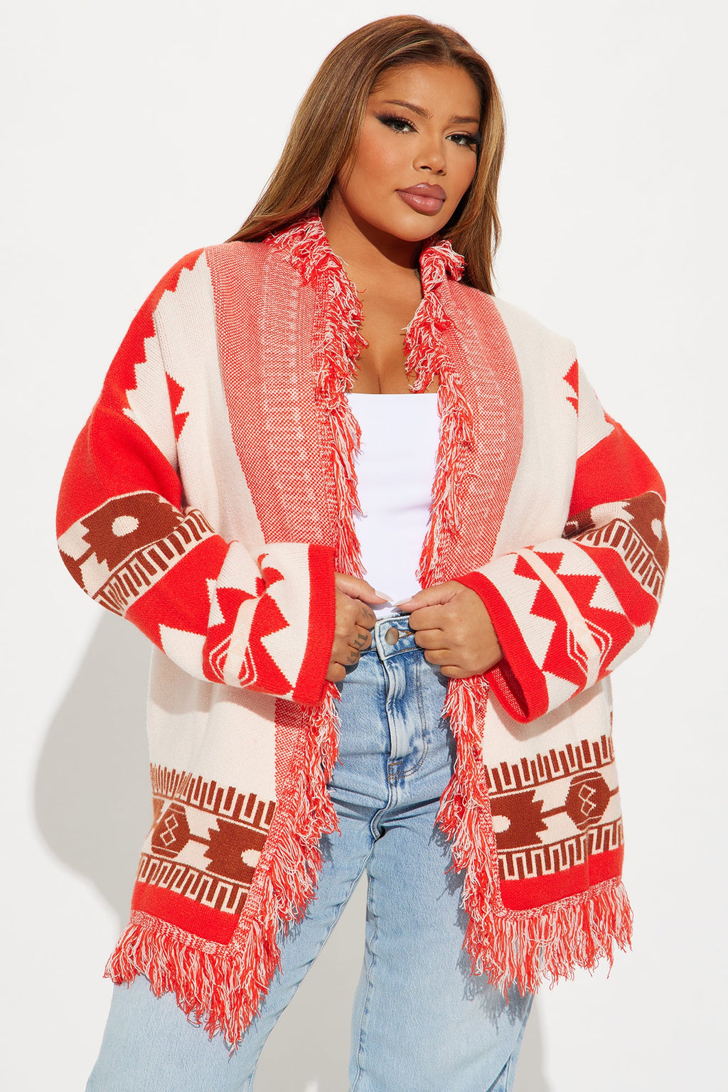 Austin Fringe Cardigan - Red/combo