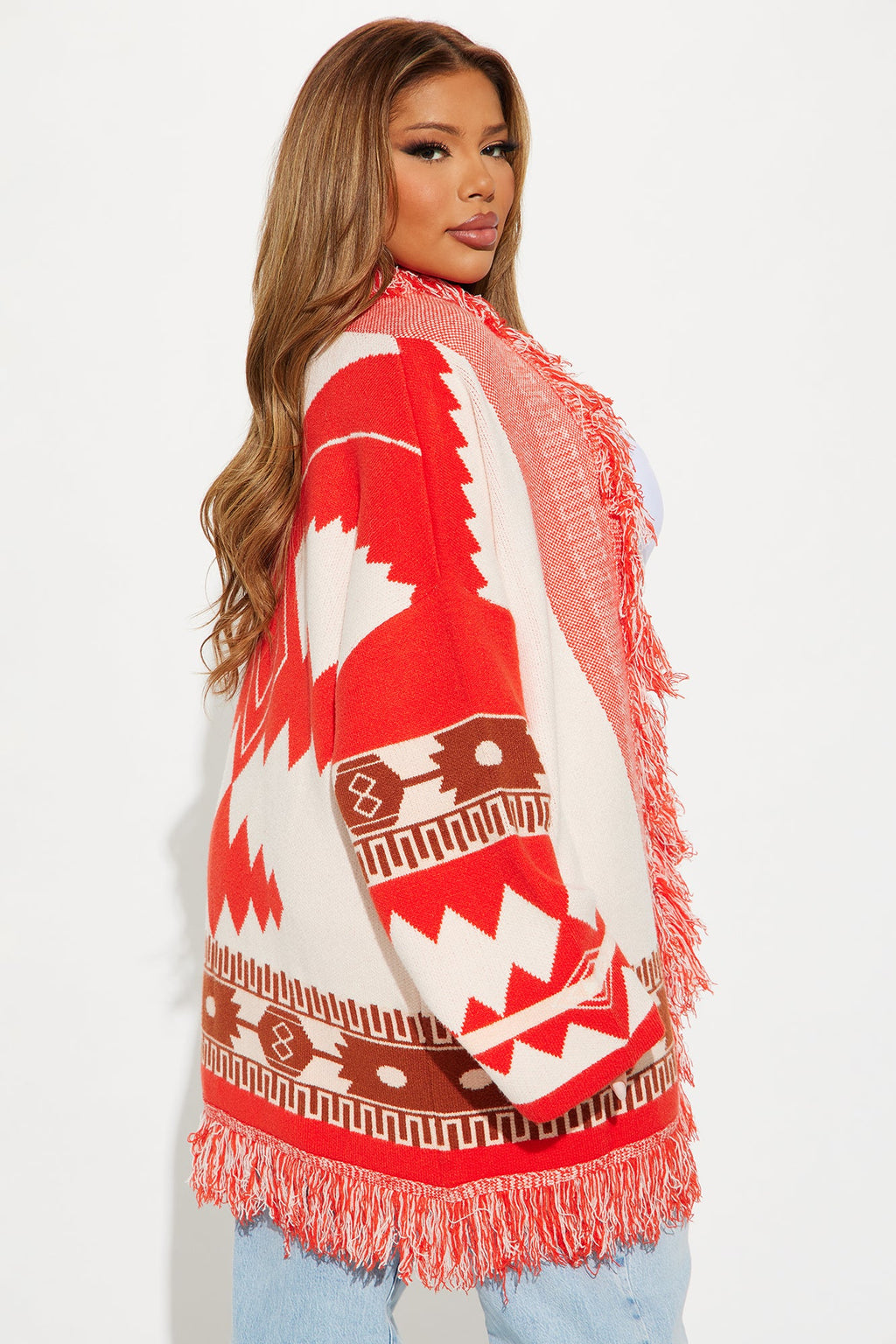 Austin Fringe Cardigan - Red/combo