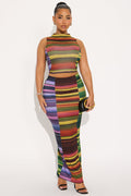 For A Moment Striped Maxi Skirt Set - Multi Color