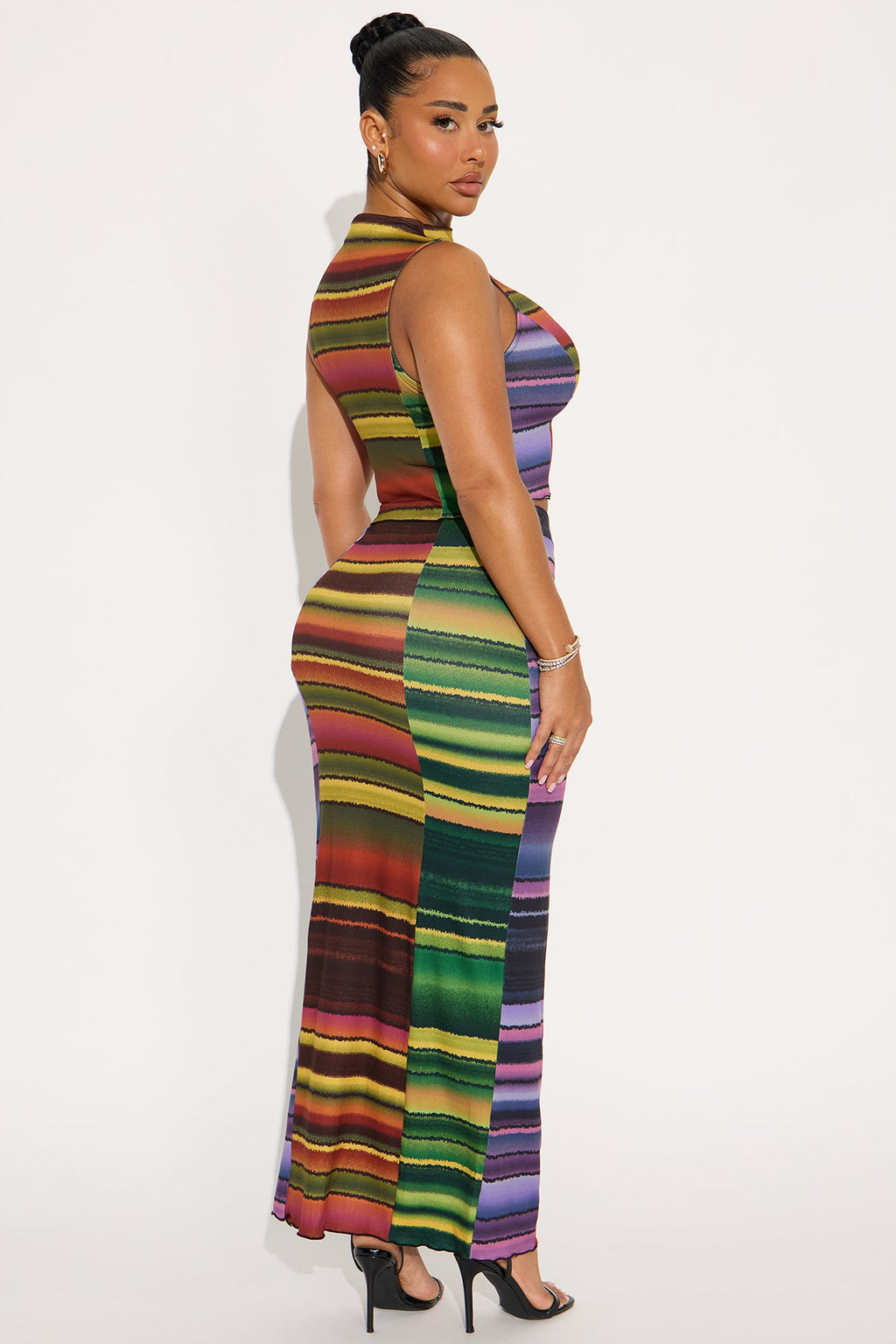 For A Moment Striped Maxi Skirt Set - Multi Color