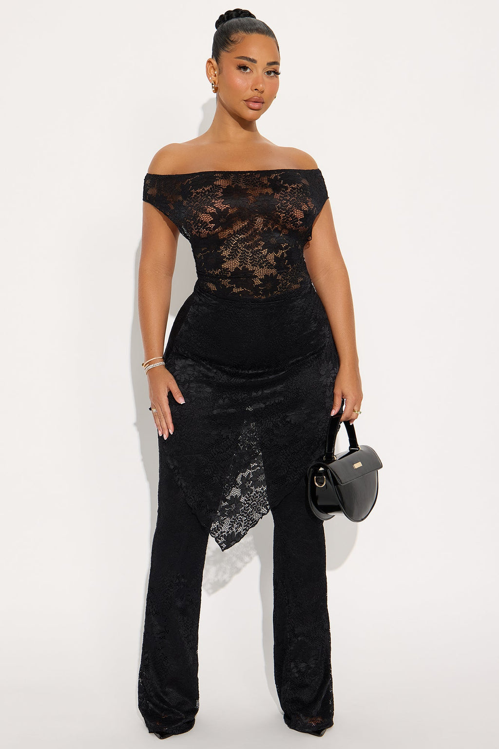 Genesis Lace Off Shoulder Pant Set - Black