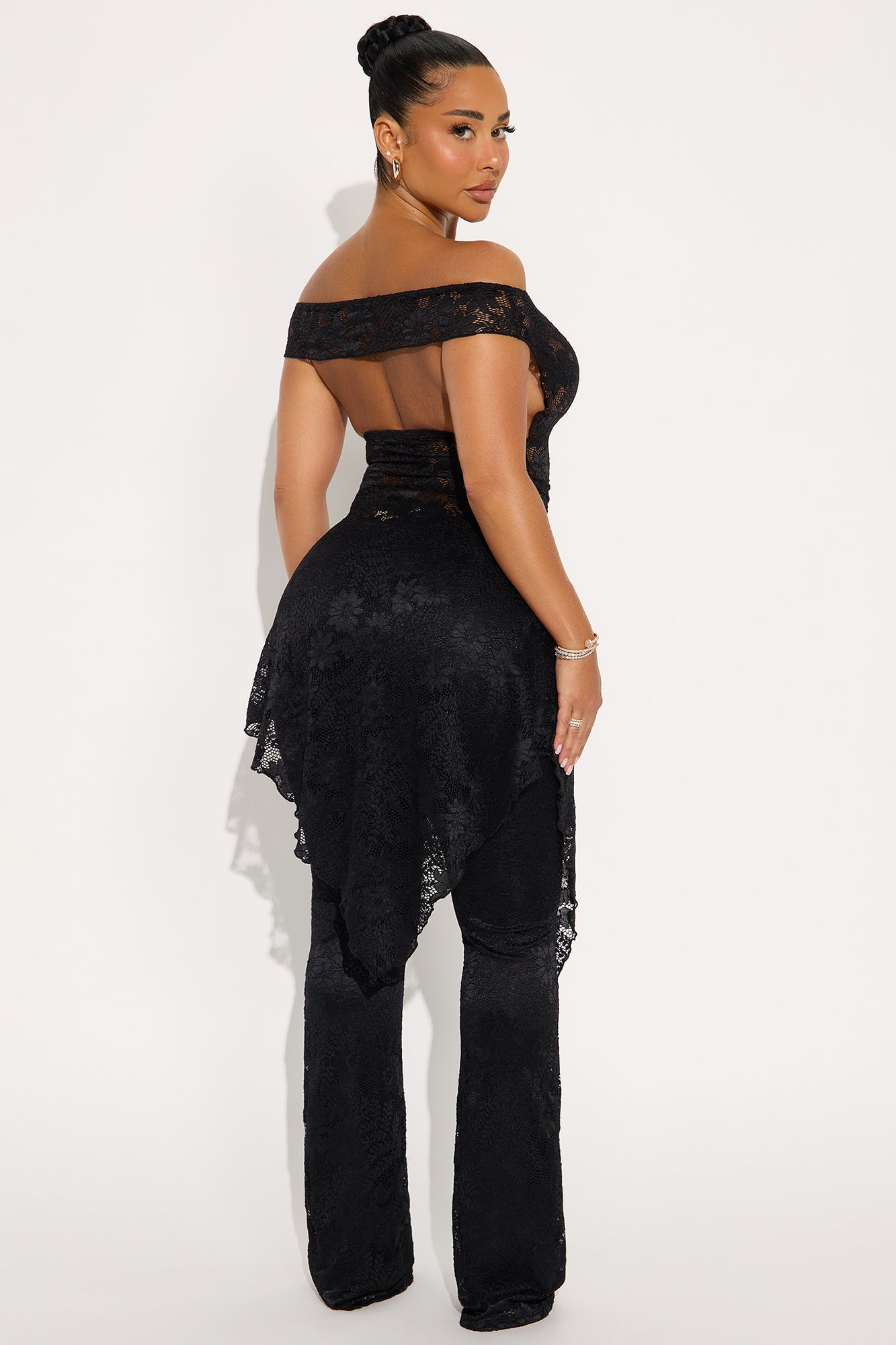 Genesis Lace Off Shoulder Pant Set - Black