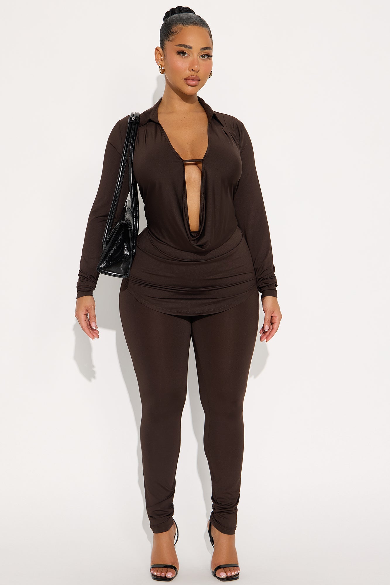 Monique Cowl Neck Legging Set - Chocolate