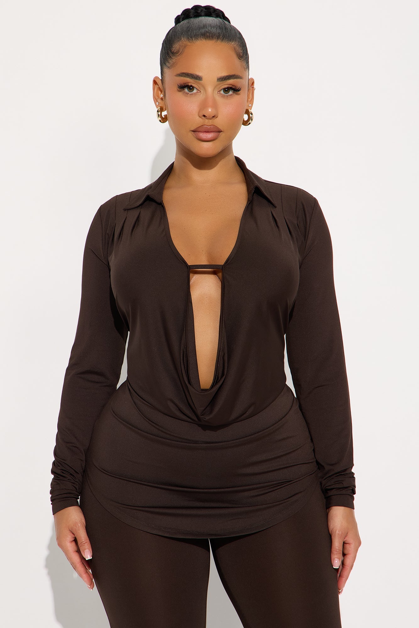 Monique Cowl Neck Legging Set - Chocolate