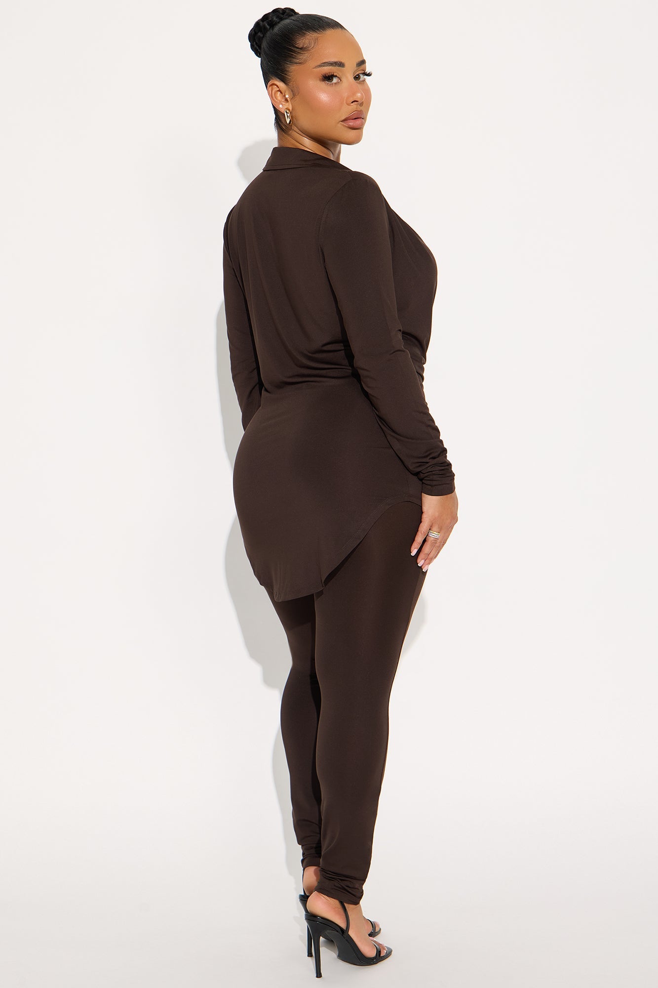 Monique Cowl Neck Legging Set - Chocolate