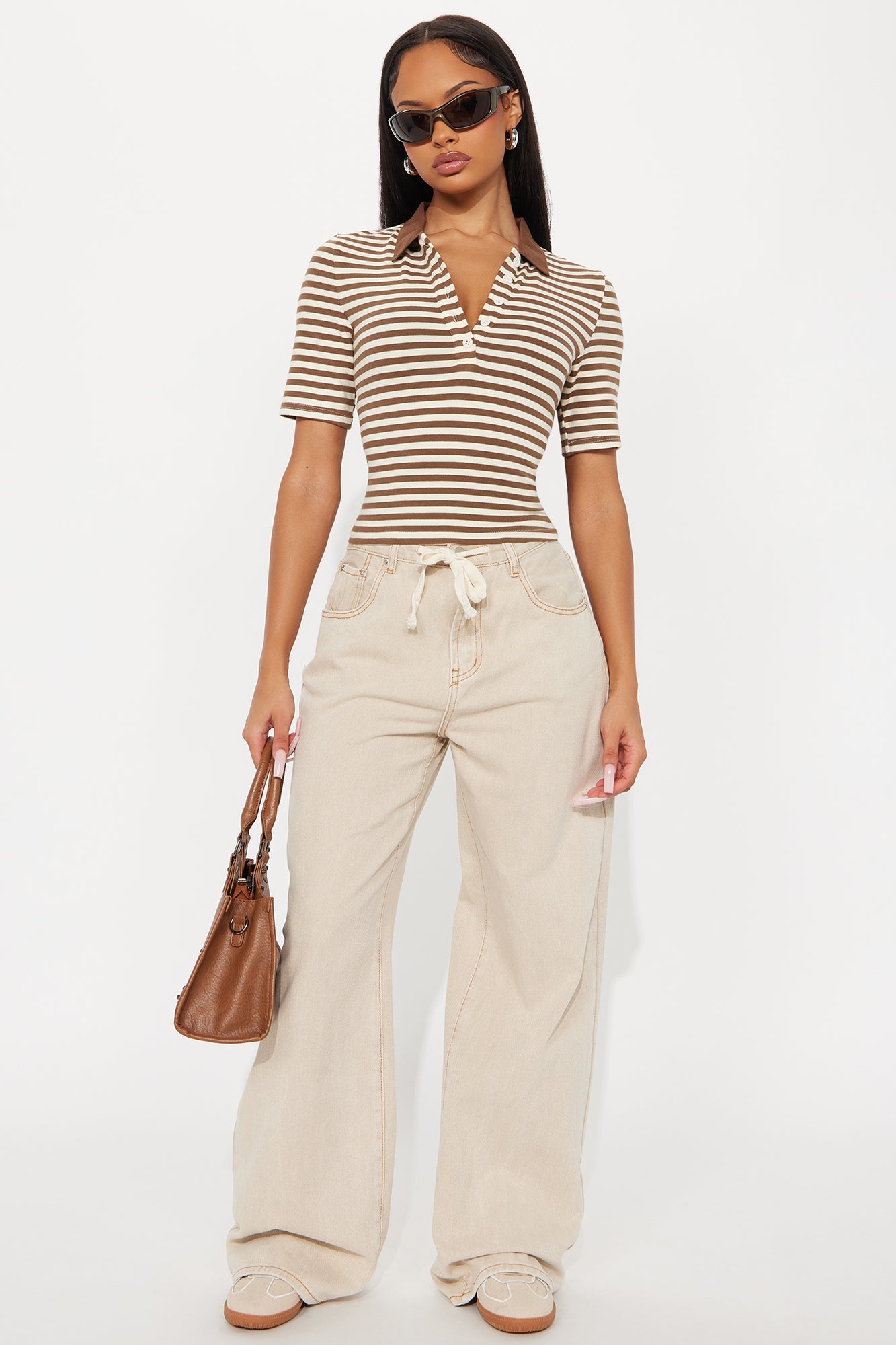 Laguna Tie Waist Wide Leg Jeans - Khaki