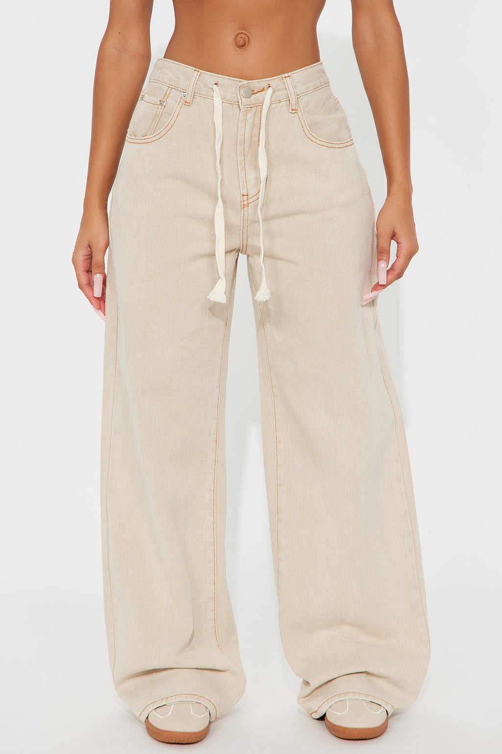 Laguna Tie Waist Wide Leg Jeans - Khaki