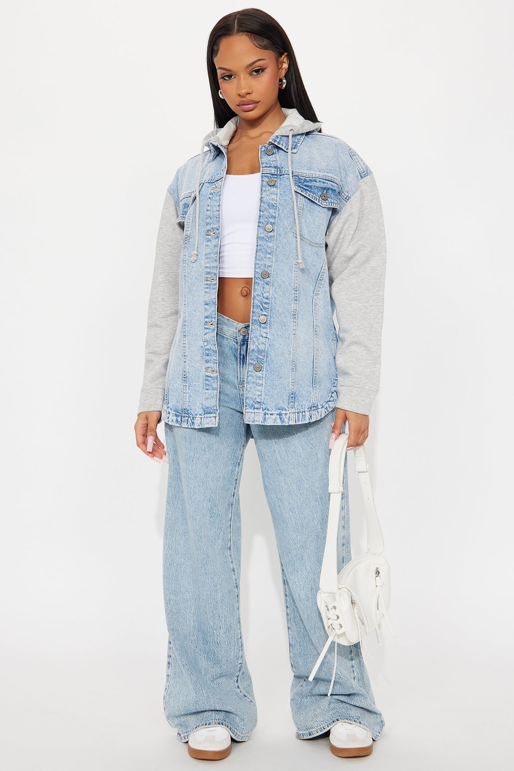 Autumn Haze Hooded Denim Jacket - Light Wash