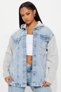 Autumn Haze Hooded Denim Jacket - Light Wash