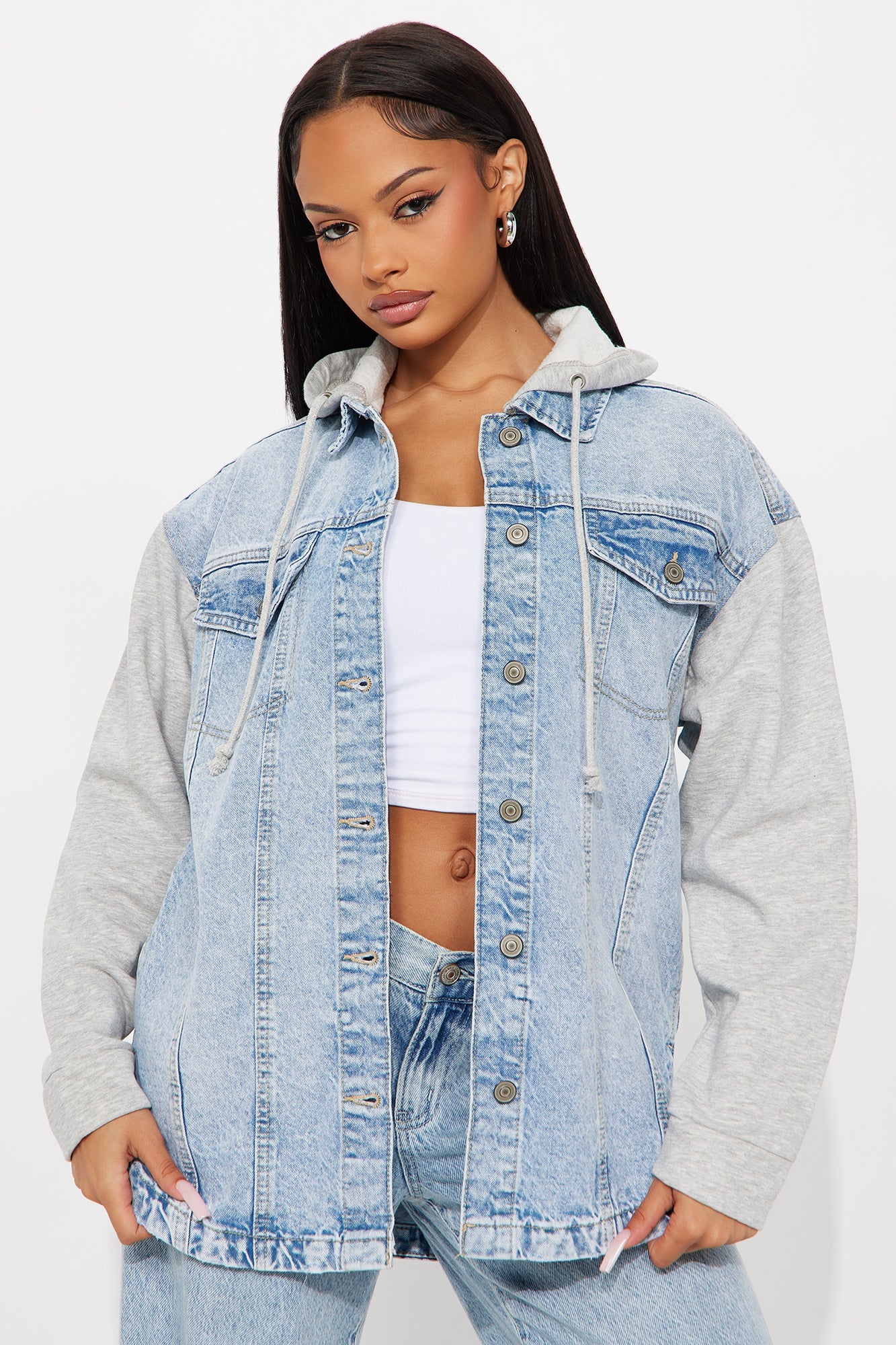 Autumn Haze Hooded Denim Jacket - Light Wash