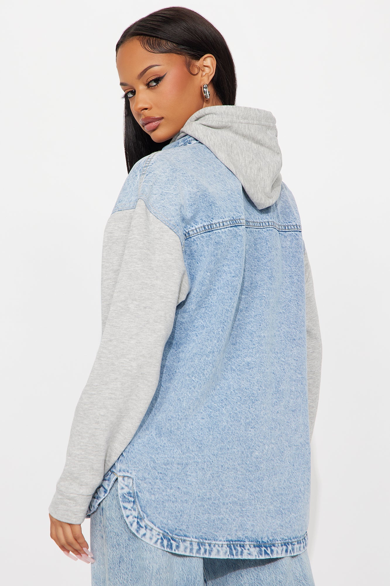 Autumn Haze Hooded Denim Jacket - Light Wash