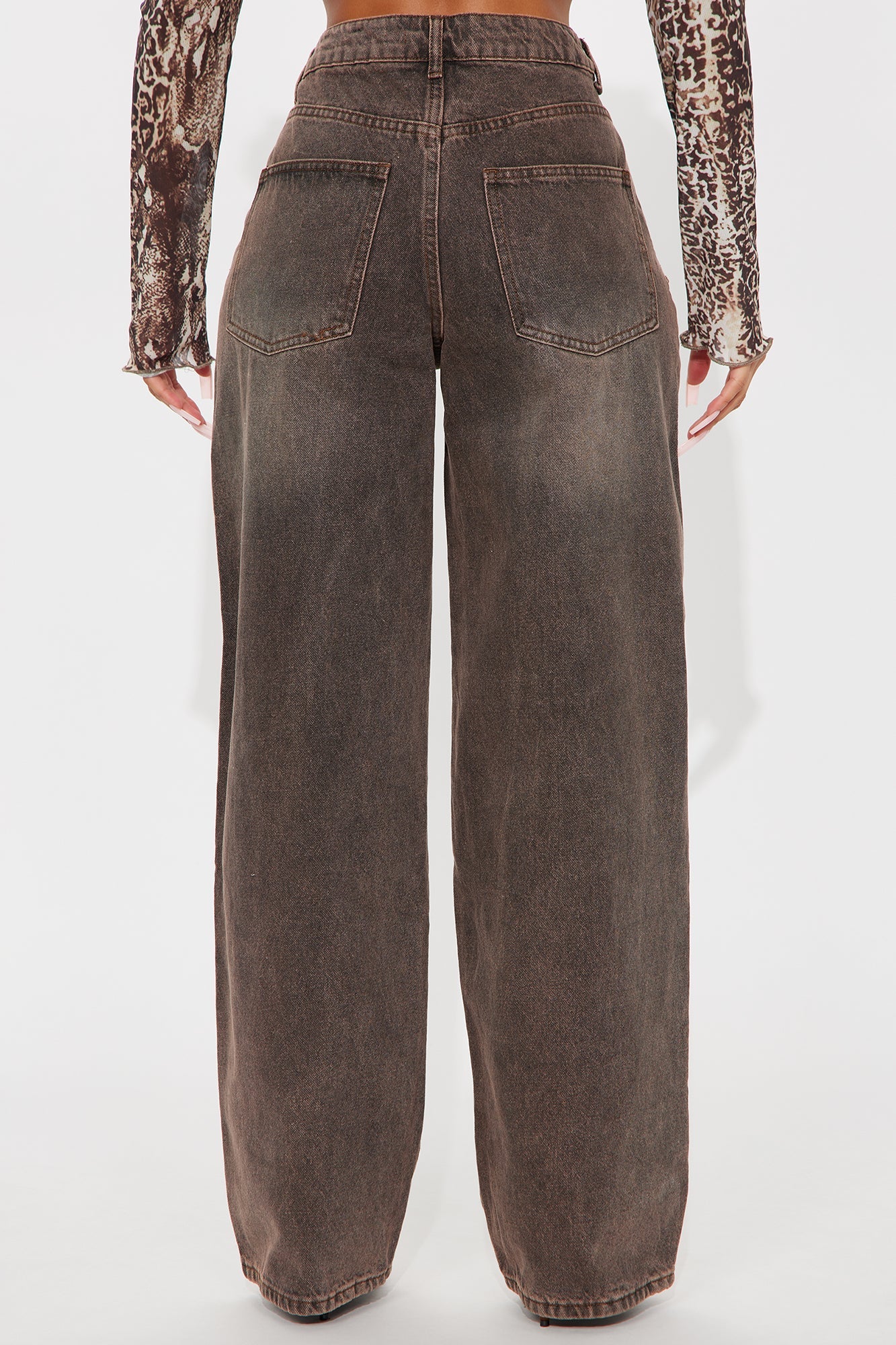 Look At You Go Non Stretch Wide Leg Jeans - Brown