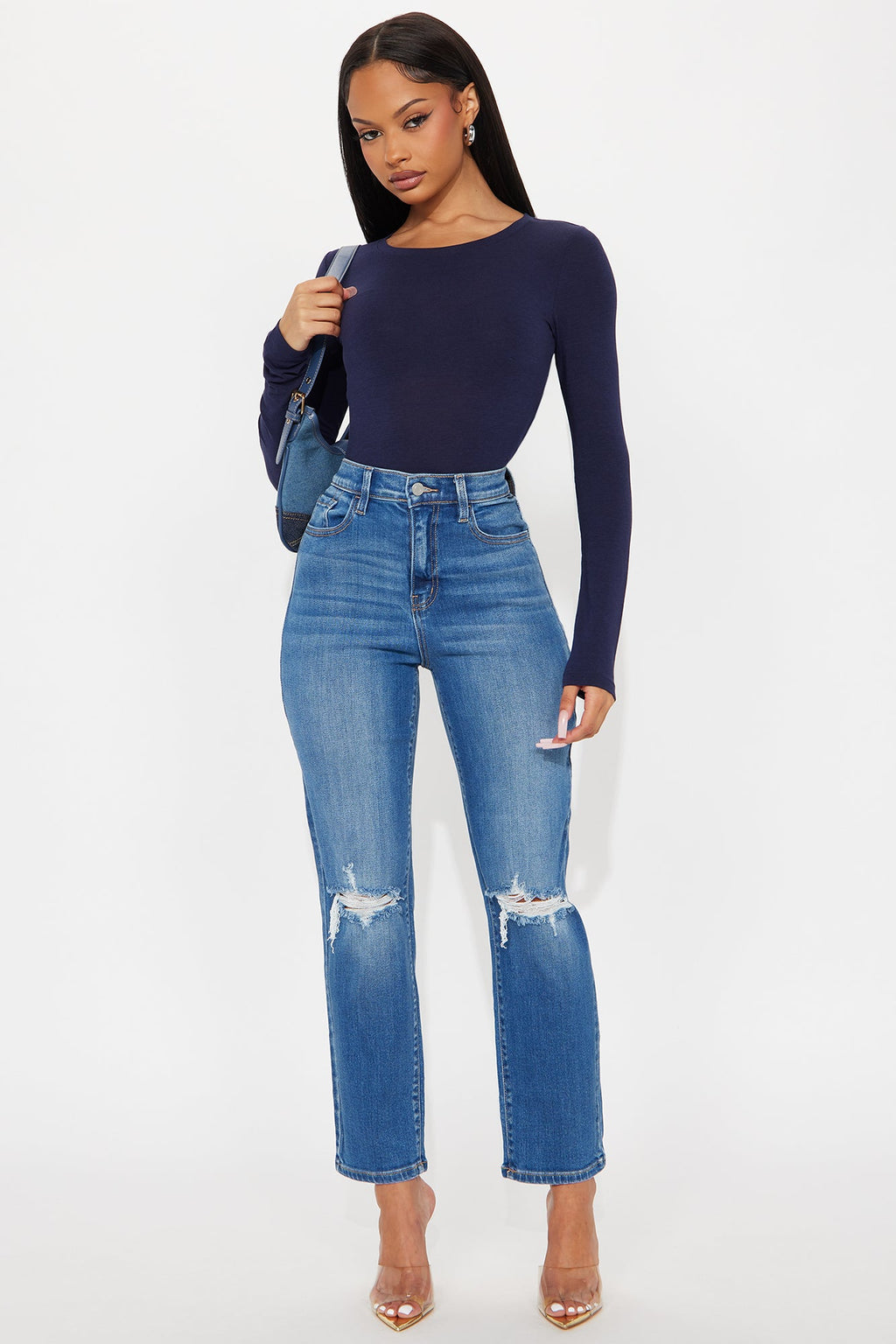 Cordelia Ripped Slim Straight Leg Jeans - Medium Wash