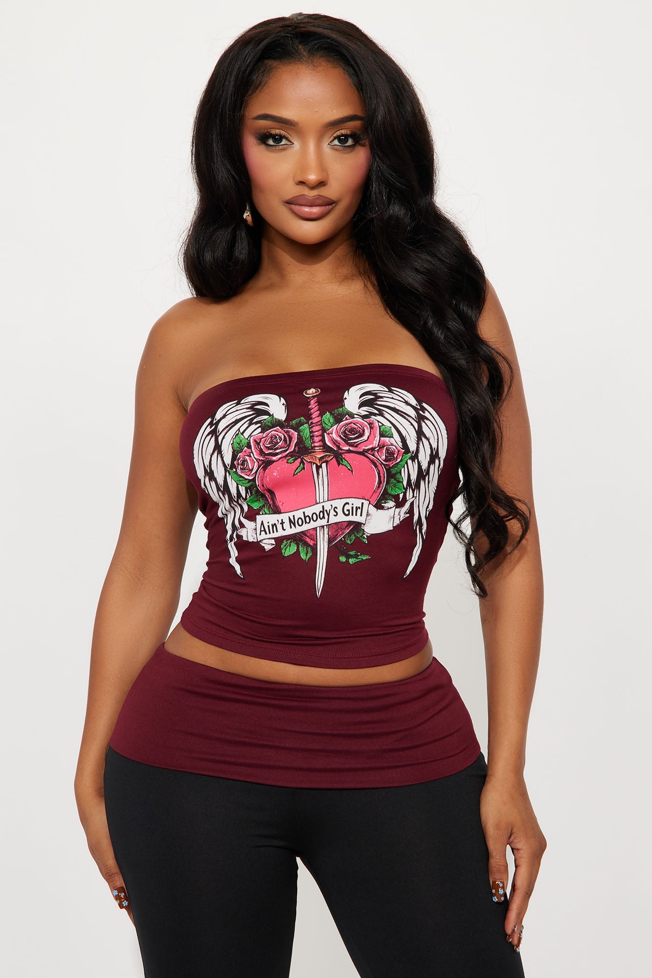 Nobody's Girl Strapless Pant Set - Burgundy