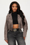 Rodeo Ready Fringe Faux Suede Jacket - Charcoal