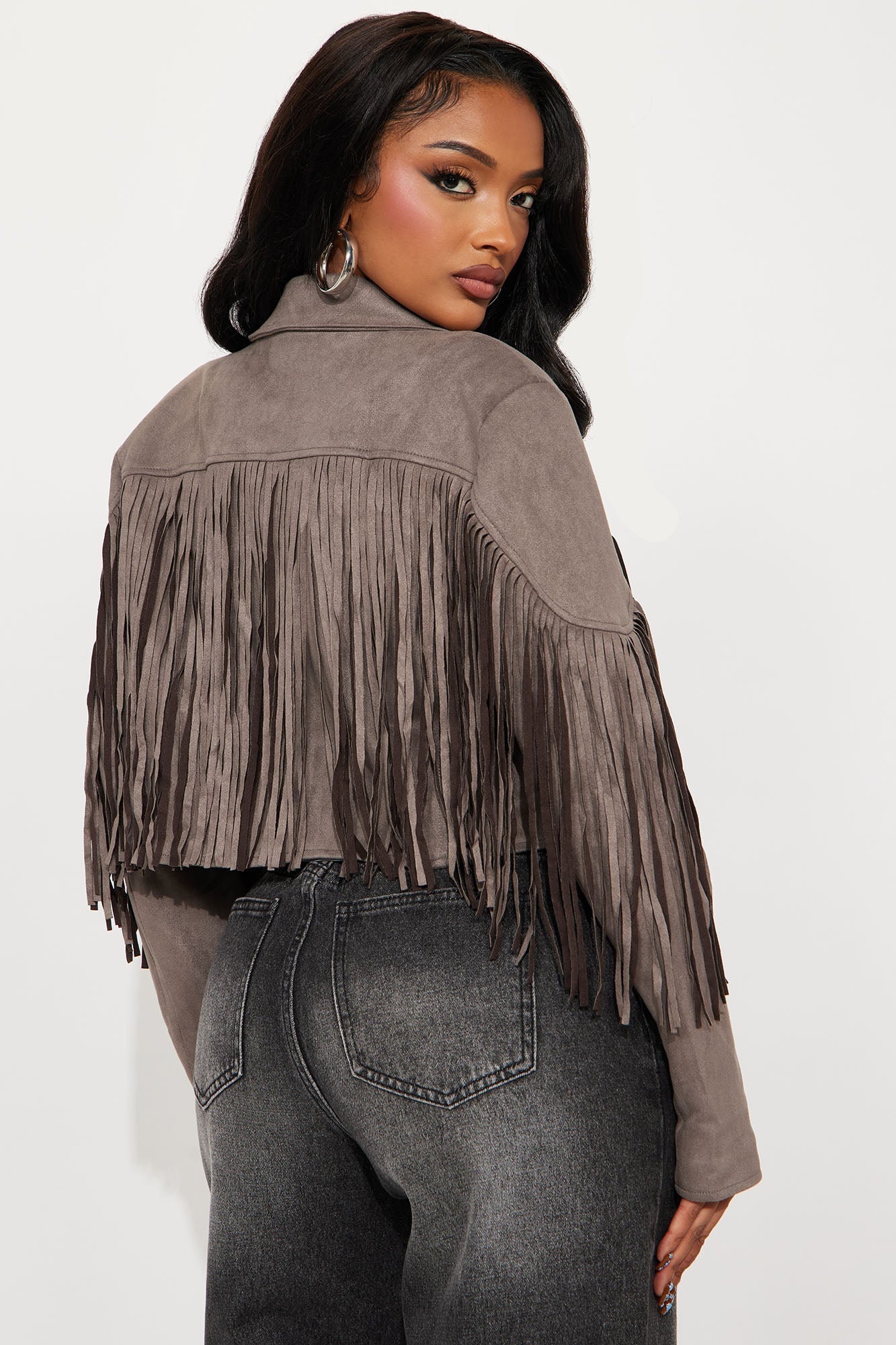 Rodeo Ready Fringe Faux Suede Jacket - Charcoal