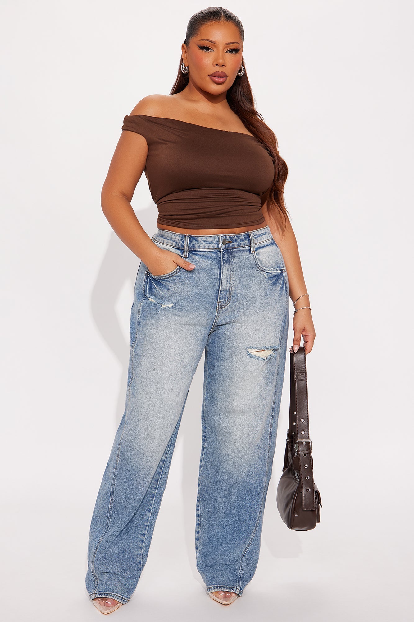 Called Out Low Stretch Barrel Leg Jeans - Medium Wash