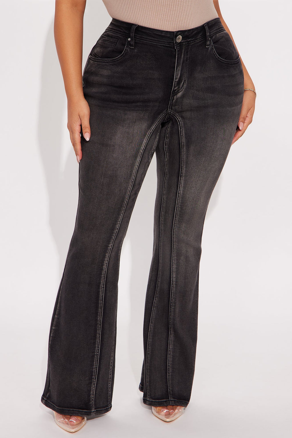 Giving Off Vibes Stretch Flare Jeans - Black Wash