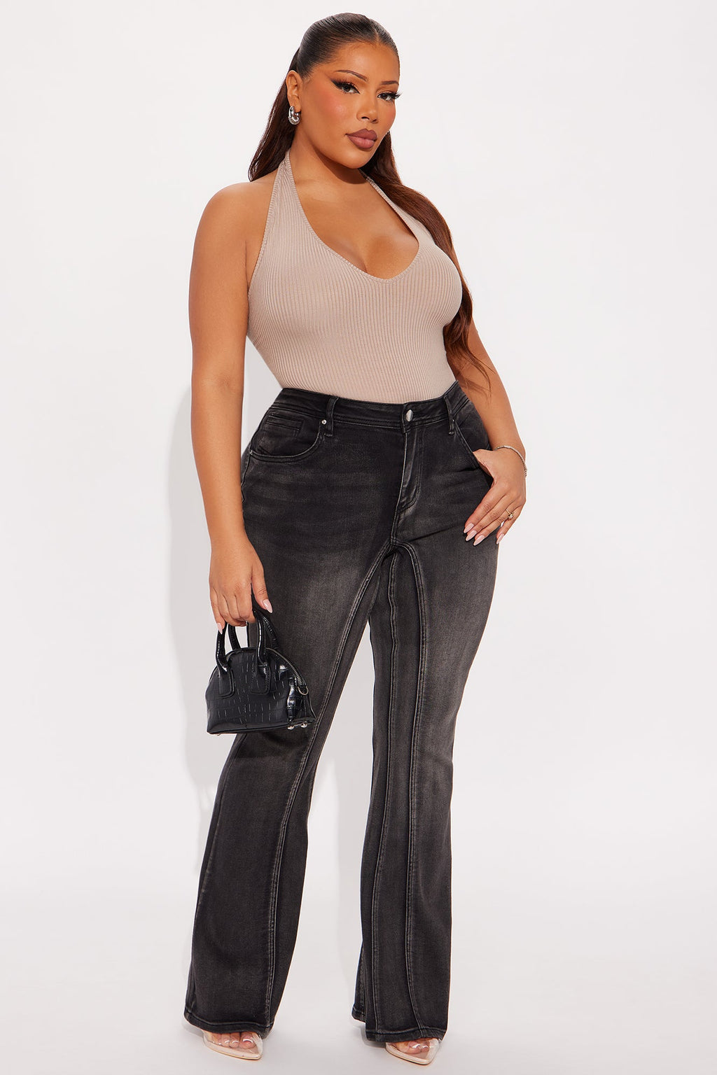 Giving Off Vibes Stretch Flare Jeans - Black Wash