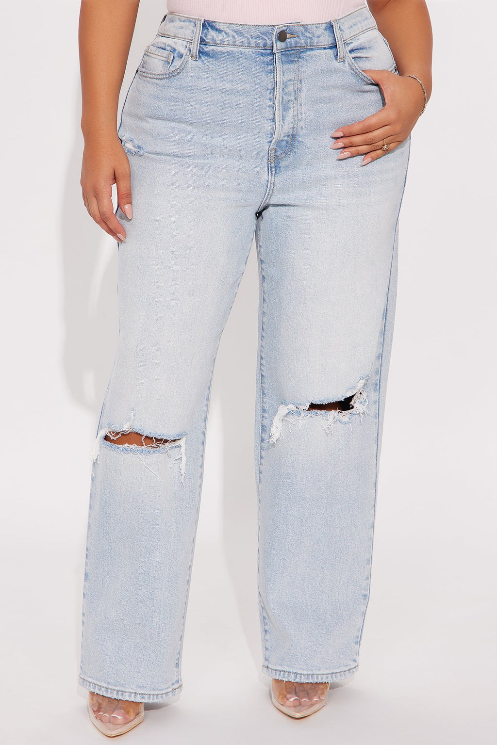 First Love Ripped Straight Leg Jeans - Light Wash