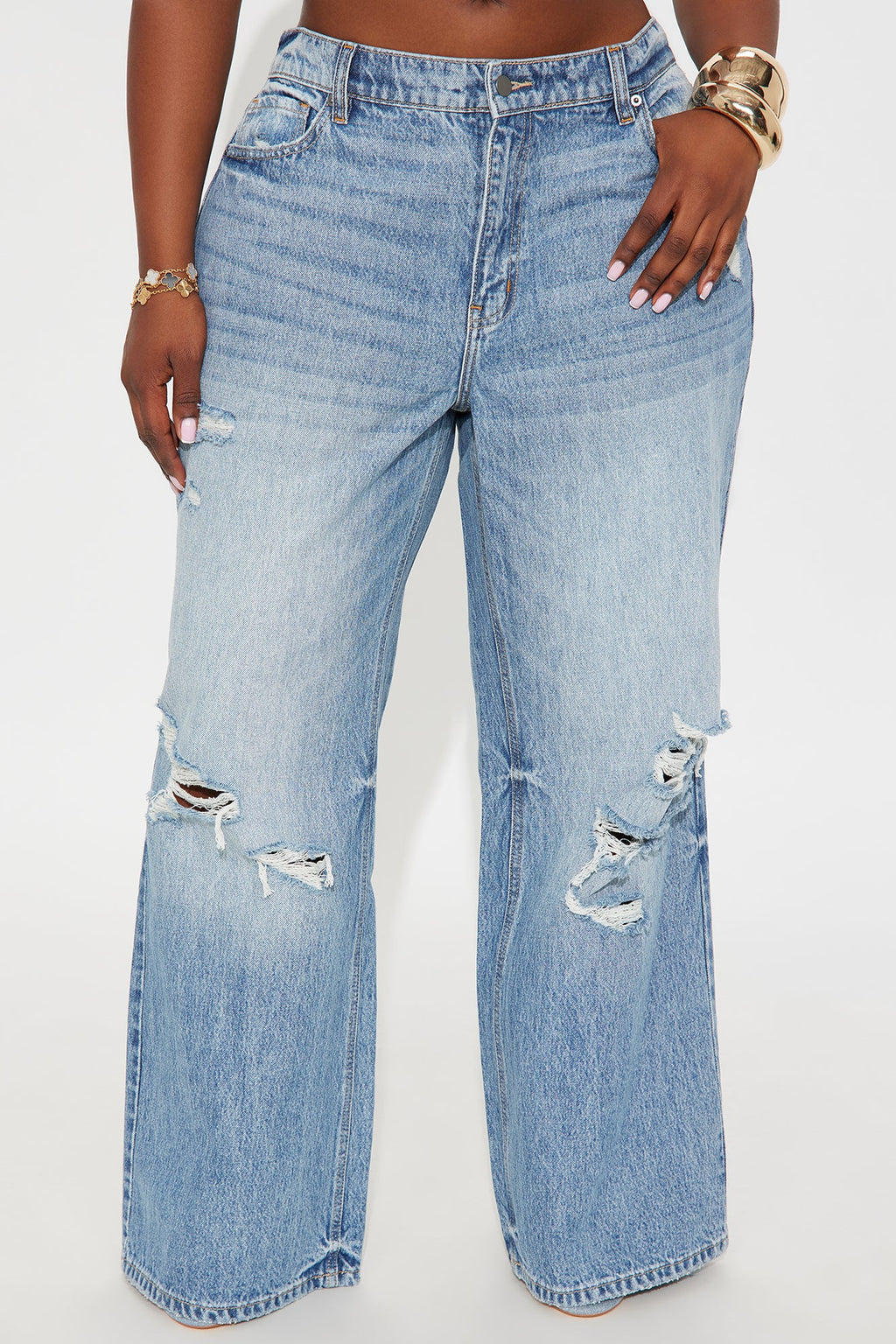 Southside Womens High Rise Baggy Ripped Jeans - Dark Wash