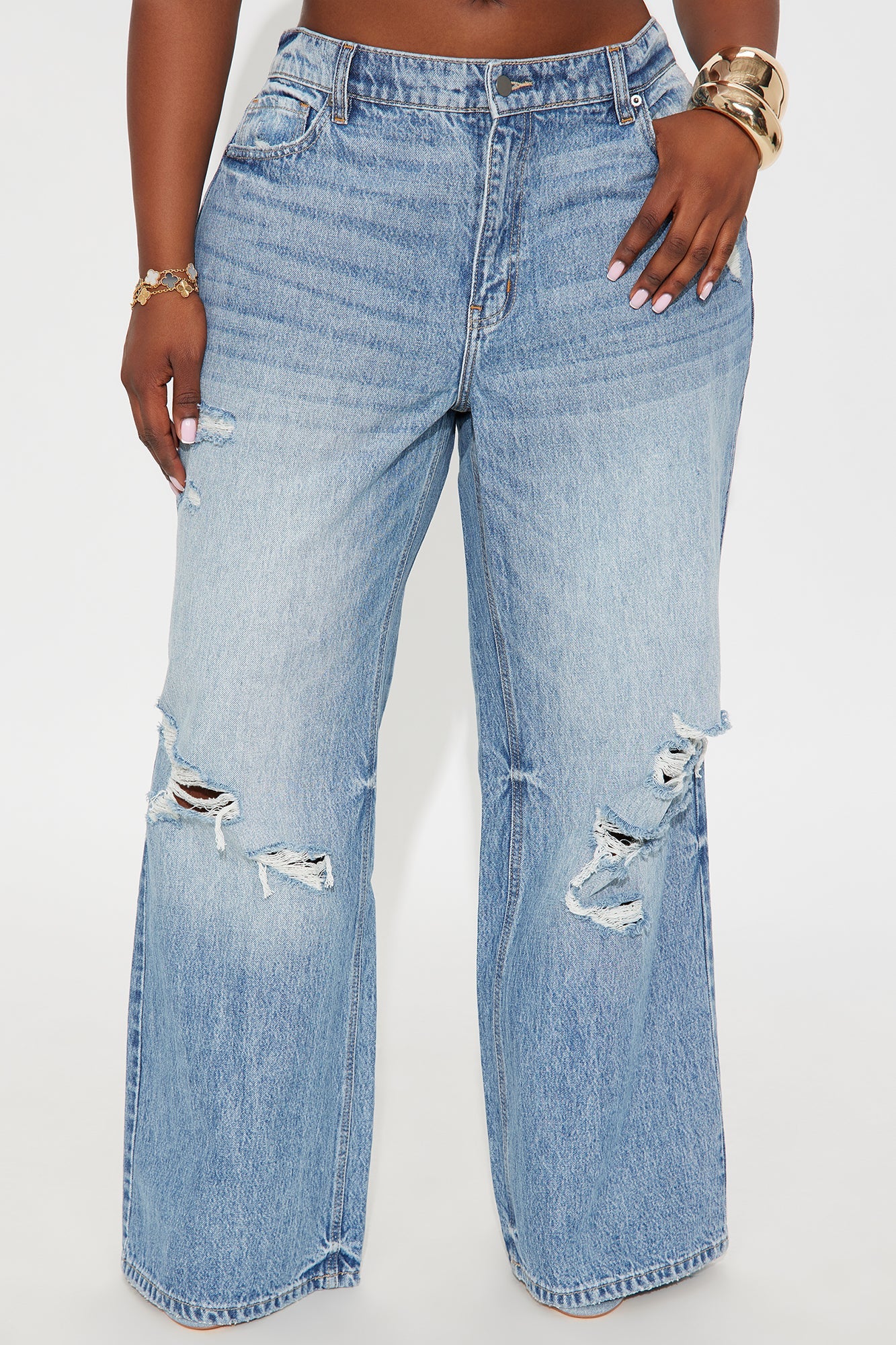 Southside Womens High Rise Baggy Ripped Jeans - Dark Wash
