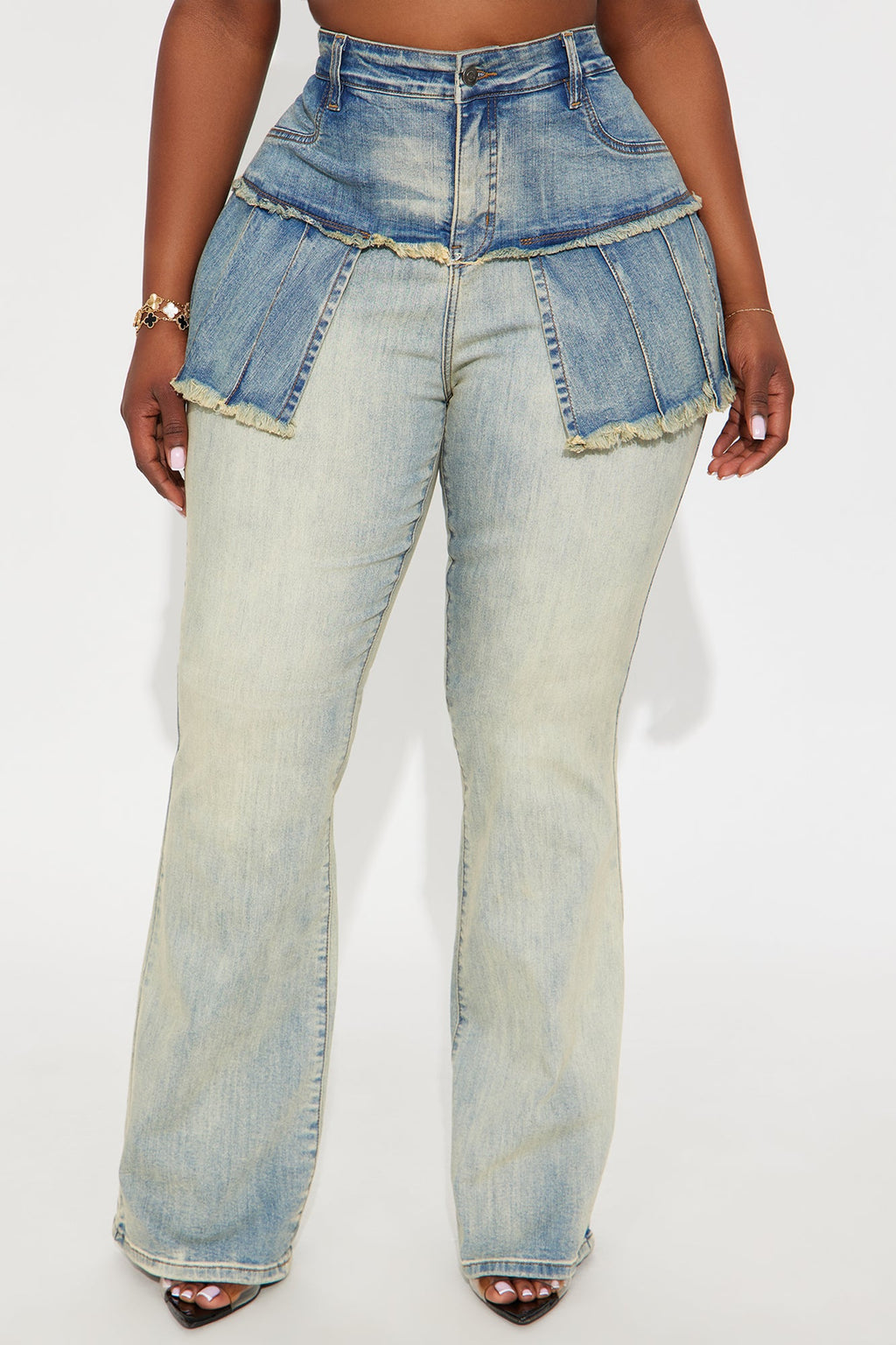Pieces Of You Skirted Flare Jeans - Vintage Wash