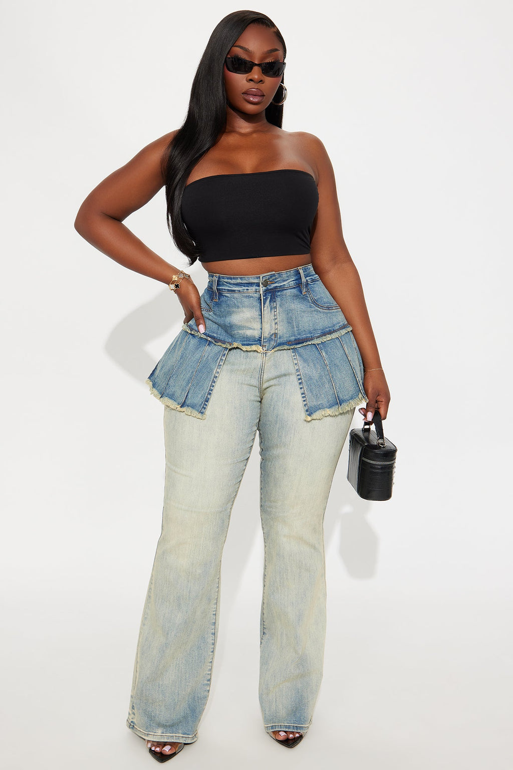 Pieces Of You Skirted Flare Jeans - Vintage Wash