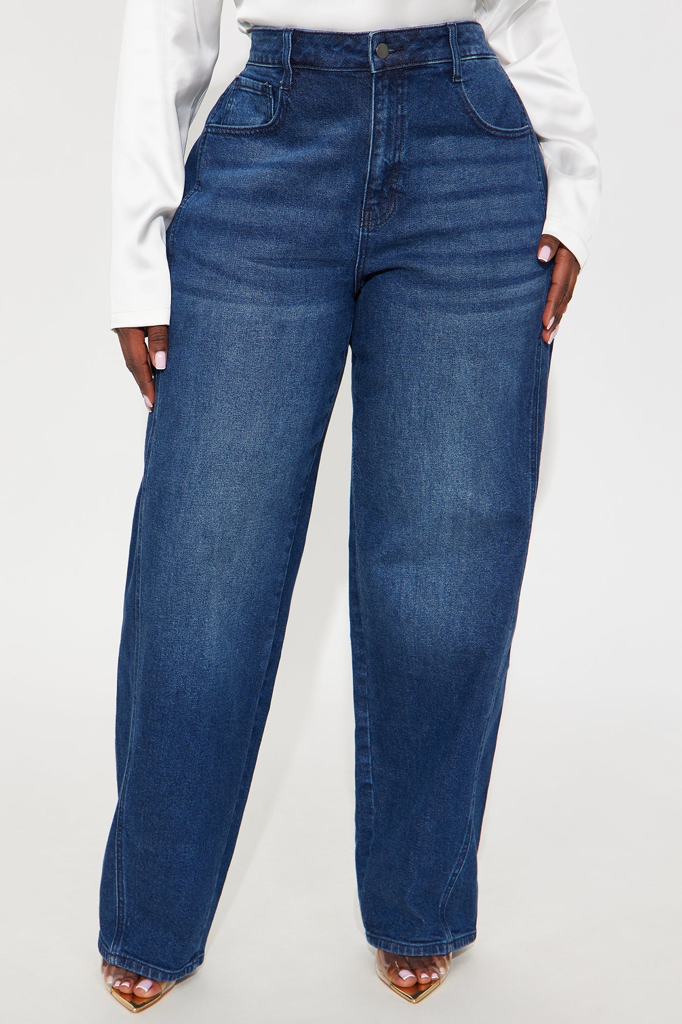Called Out Low Stretch Barrel Leg Jeans - Dark Wash