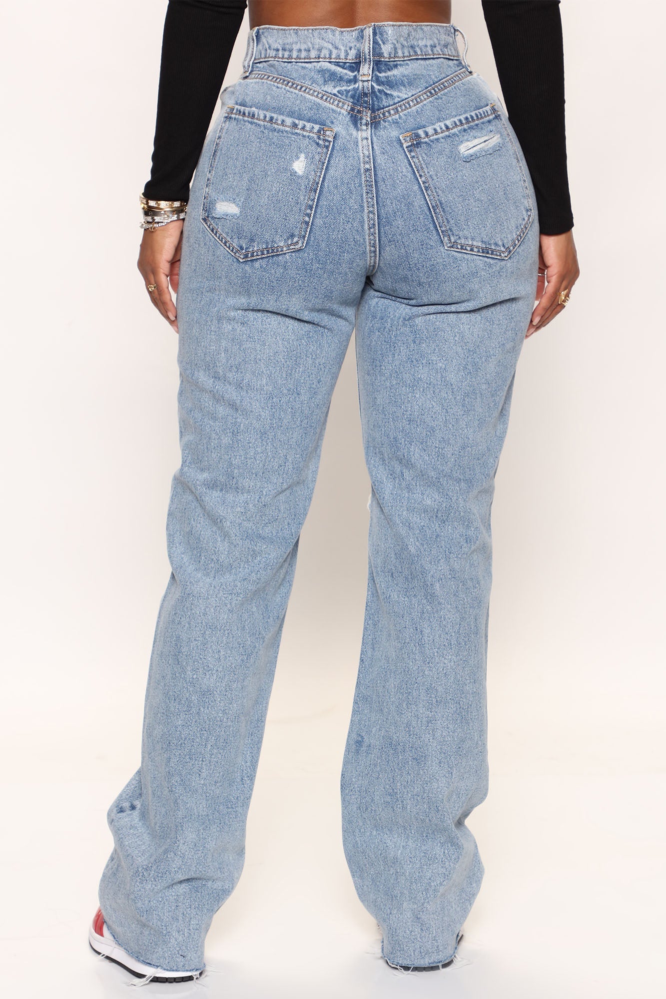Topanga 90's Ripped Straight Leg Jeans - Medium Wash