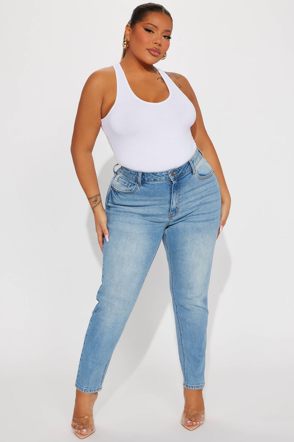 Summer Sky High Waist Slim Straight Leg Jeans - Medium Wash