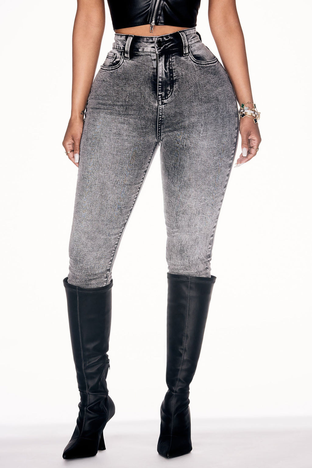 It's Giving High Stretch Curvy Skinny Jeans - Acid Wash Grey