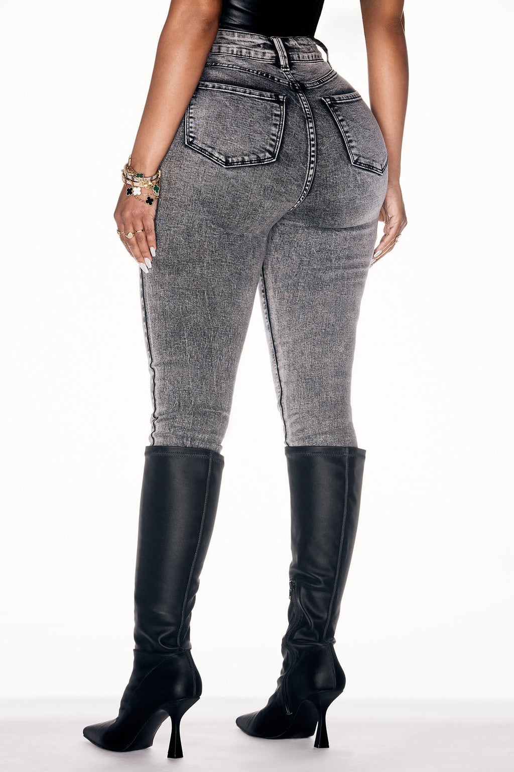 It's Giving High Stretch Curvy Skinny Jeans - Acid Wash Grey