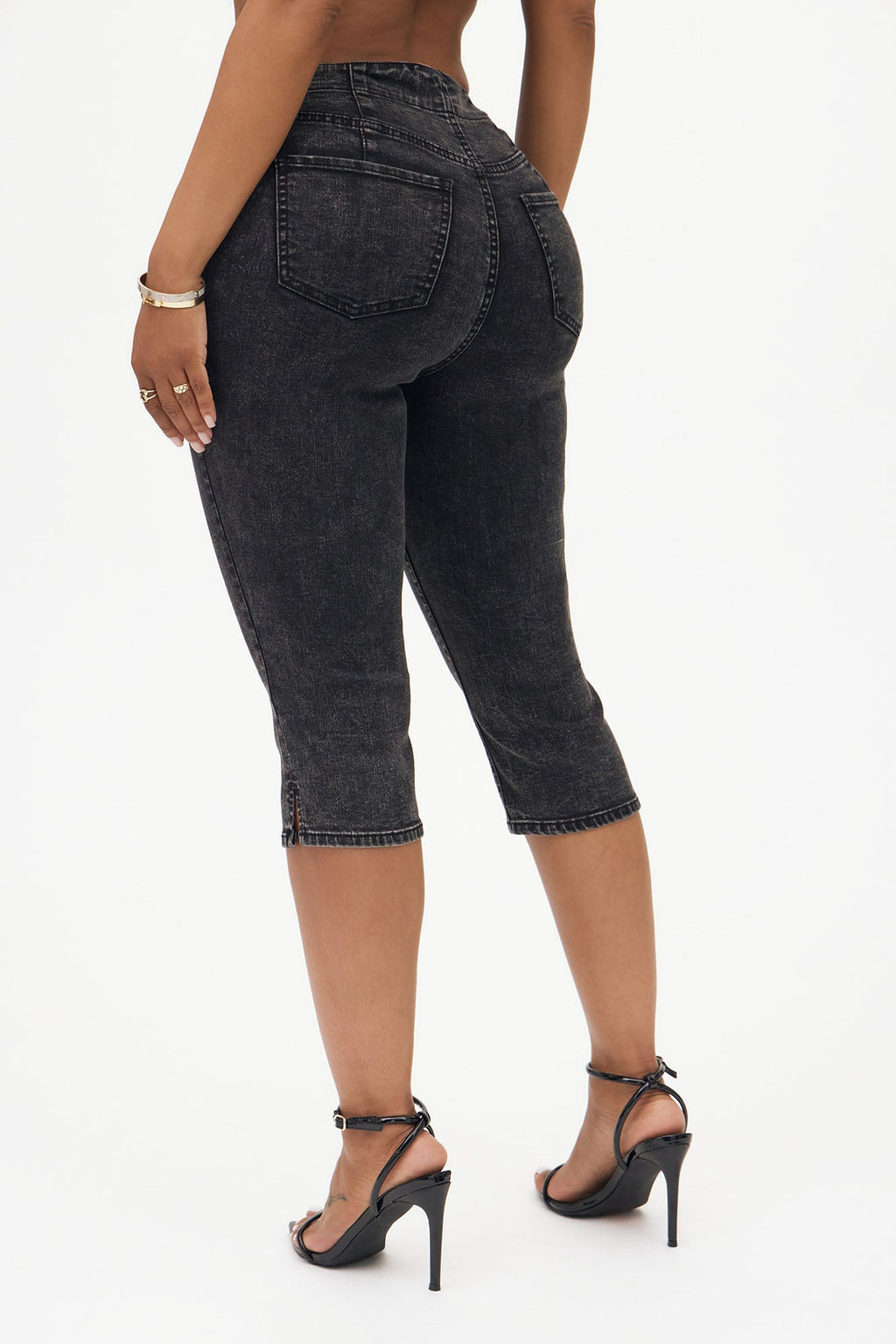Leveled Up Lace Up Stretch Denim Capris - Black Wash