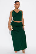 Maya Double Lined Backless Halter Maxi Skirt Set - Hunter
