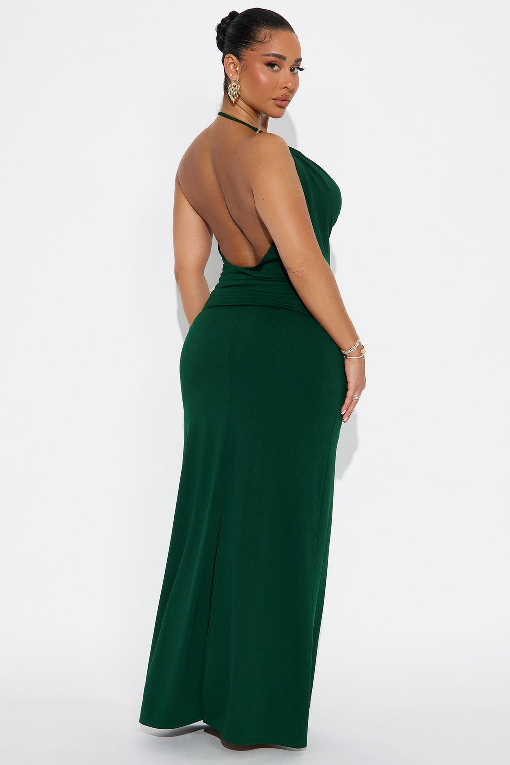 Maya Double Lined Backless Halter Maxi Skirt Set - Hunter