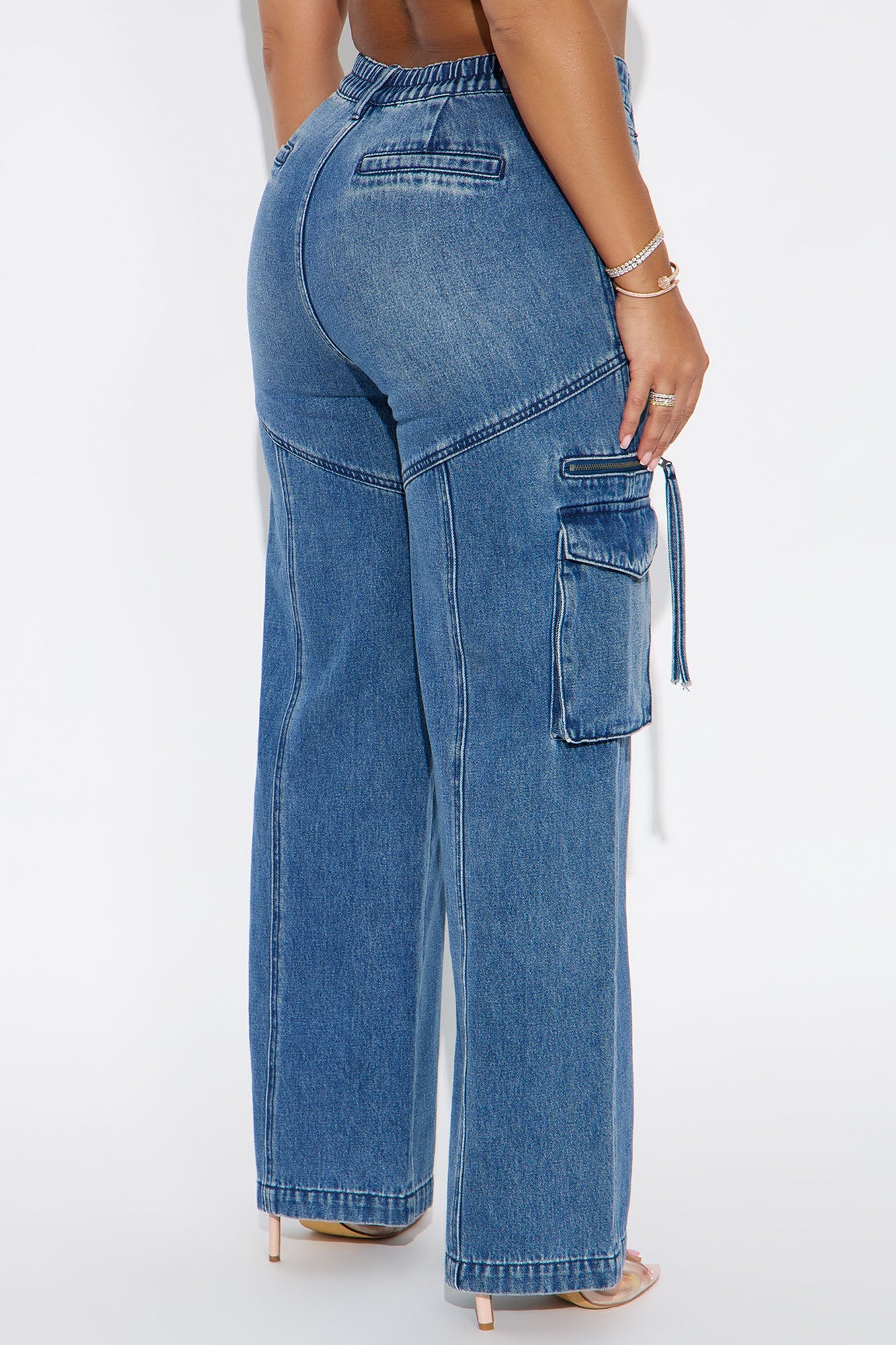 Petite Devil In Disguise Cargo Straight Leg Jeans - Medium Wash