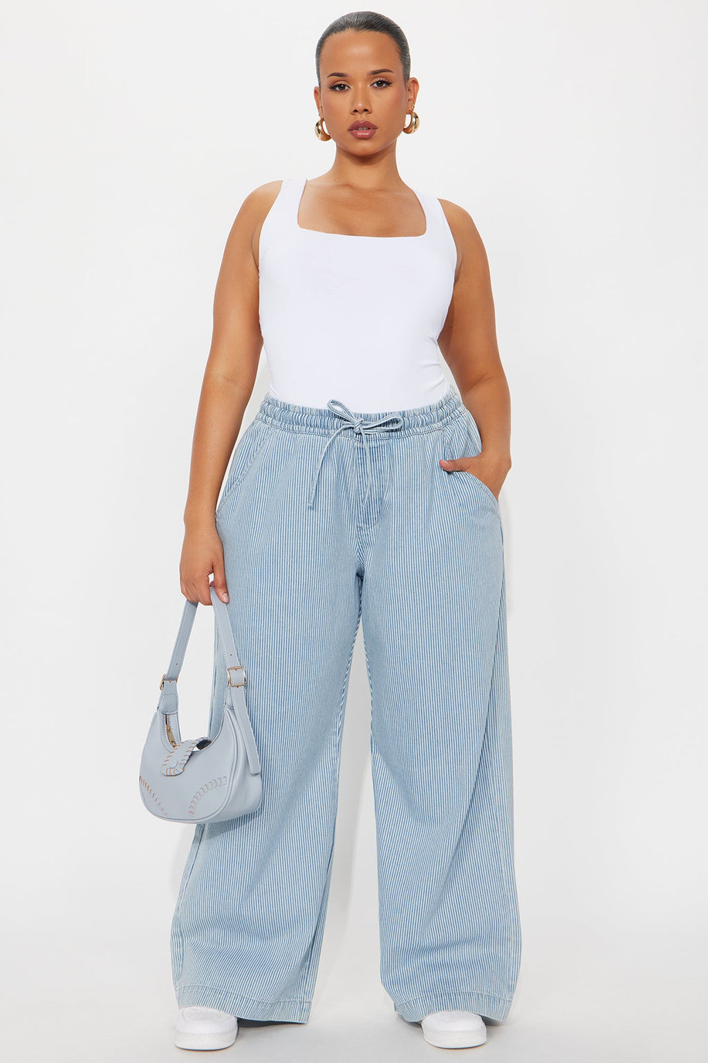 Seawalk Striped Pull On Wide Leg Jeans - Light Blue